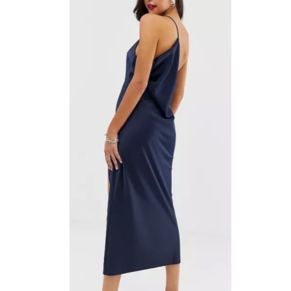 ASOS Navy One Shoulder  Midaxi Dress in Satin, 10 - Picture 3 of 12